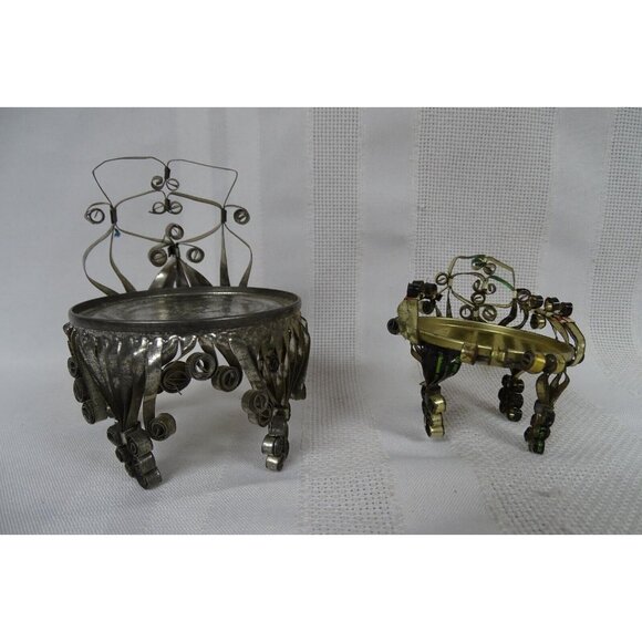 Vintage Lot of Tramp Art Tin Miniature Dollhouse Furniture & Candle Holders - Picture 5 of 9